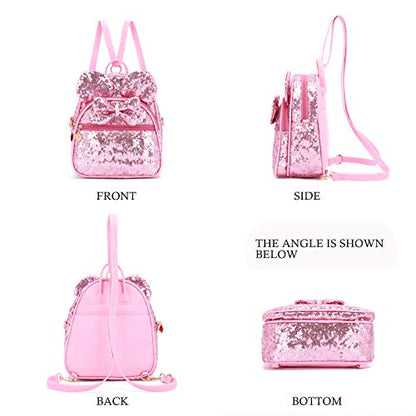 KL928 Girls Mini Backpack Bowknot Polka Dot Cute Small Daypacks Convertible Shoulder Bag Purse for Women - color: Pink