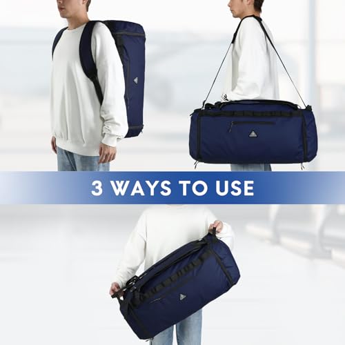 Haimont Duffel Backpack Bag 50L Water Repellent Sports Gym Bag Foldable Men Women with Shoe Compartment for Travel Hiking Camping Outdoor, Navy Blue - color: Navy Blue