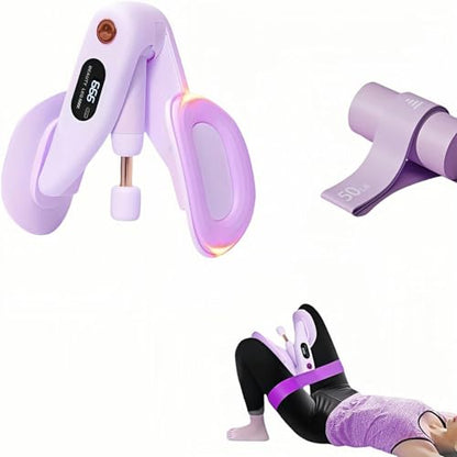 Upgraded Purple Inner Thigh Exerciser with LED Display, 0-70lb Adjustable Inner Thigh Exerciser, Pelvic Floor Muscle Trainer, 360°Hip Trainer for Women Postpartum Recovery