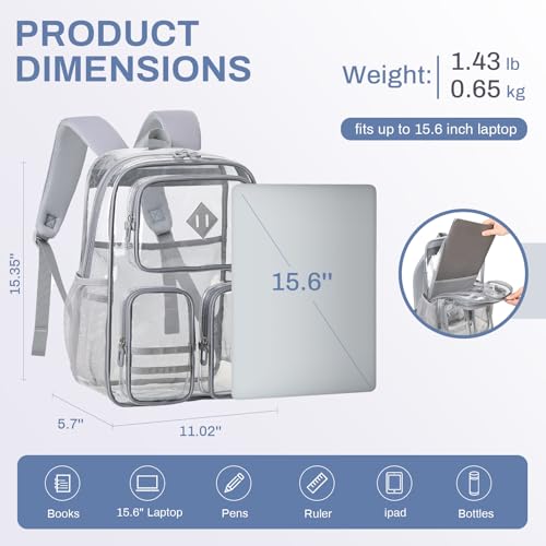 Clear Backpacks for School Heavy Duty Clear Bookbag Stadium Events Transparent Back Pack Kids, Grey - color: Grey