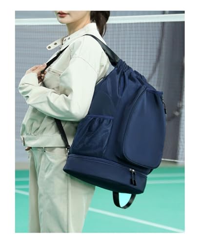 Multifunctional sports bag, backpack, independent shoe compartment, can hold basketball, badminton and tennis(Dark Blue) - color: Dark Blue