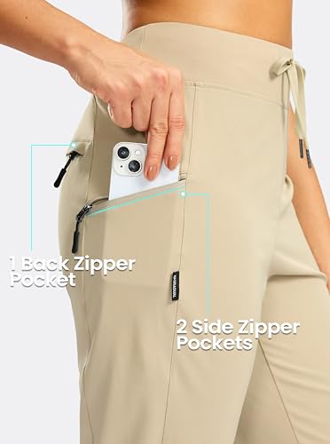 G Gradual Women's Capri Pants with 3 Zipper Pockets Lightweight Quick Dry Hiking Travel Capris Pants for Women Casual Summer - color: Khaki, size: Medium