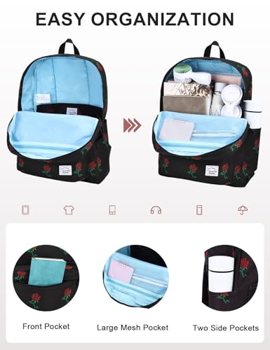 VASCHY Backpack for School, Lightweight Water Resistant Bookbag Casual Daypack for Women/Teen Girls Roses - color: Z-roses