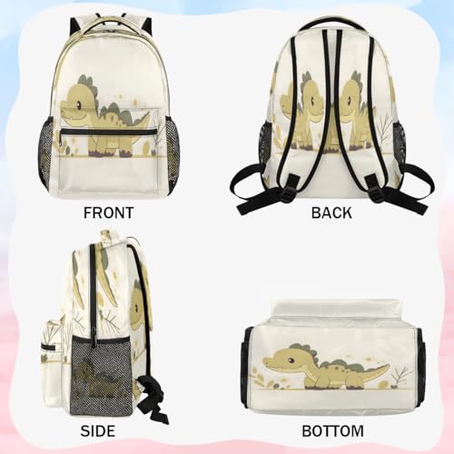 Cartoon Dinosaur Backpack with Chest Strap, Casual Backpack for Women Men, 16 Inch Daypack for Travel Work, Dinosaur - color: Metallic