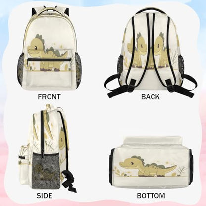 Cartoon Dinosaur Backpack with Chest Strap, Casual Backpack for Women Men, 16 Inch Daypack for Travel Work, Dinosaur - color: Metallic