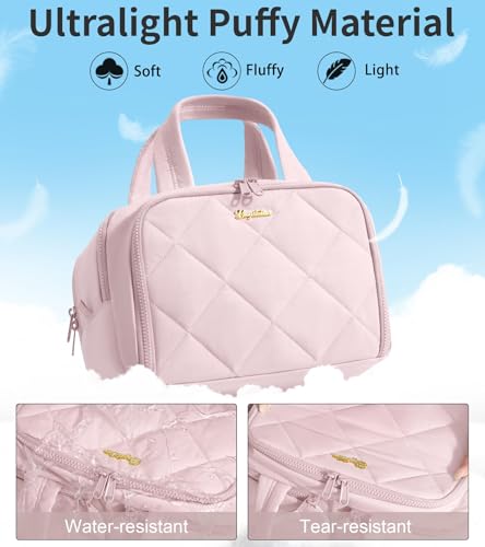 Travel Toiletry Bag, Large Wide-open Puffy Makeup Bag for Women Light Pink - color: Light Pink