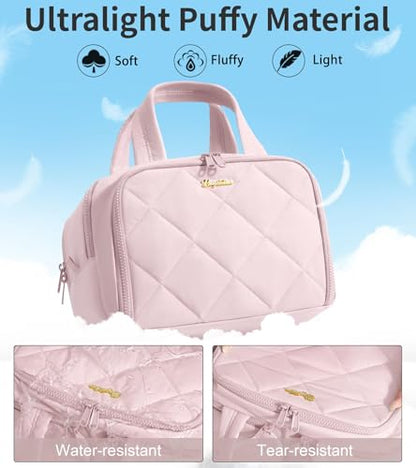 Travel Toiletry Bag, Large Wide-open Puffy Makeup Bag for Women Light Pink - color: Light Pink