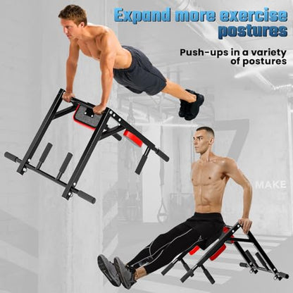 Wall Mount Pull Up Bar, Multifunctional Chin Up Bar Dip Station for Home Gym Workout, Power Tower Set Strength Training Equipment, Heavy Duty Fitness Pull Up Stand, Supports 440LBS