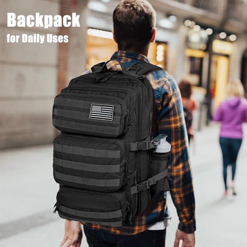 50L Military Tactical Backpack Large Day Backpack for Men Molle Army 3 Days Assault Pack Bug Out Bag Water Resistant and Heavy Duty Hiking Treeking Rucksack - Black - color: Black, size: 50L