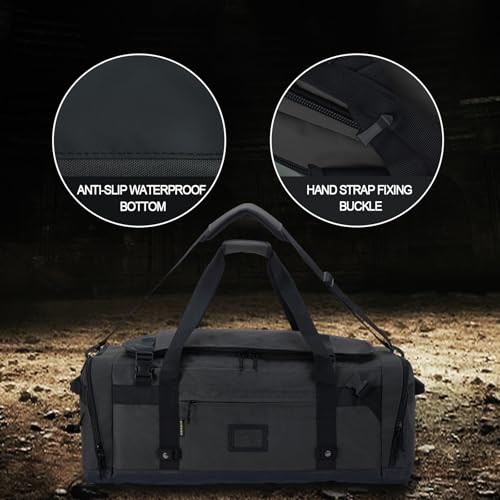 Large Duffle Bag for Travel - Men & Women, Foldable Gym Duffle Backpack, Heavy Duty Tactical Military Canvas Duffel Bags, Extra Big Carry On with Shoe Pockets, Waterproof (80L/103L) - color: Black, size: M(80L)