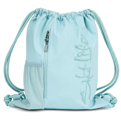 Salt Life Drawstring Backpack for Men and Women - Small Draw String Cinch Gym Bag with Water Bottle Pocket and Zipper Pocket - color: Retro Blue