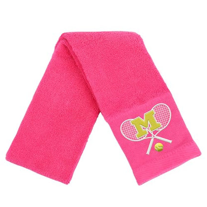 OXYEFEI Tennis Towel,Tennis Gift for Men, Women,Lovers,13”x 43” Cotton Embroidered Tennis Towels (Pink, M) - color: Pink, size: Initial-M