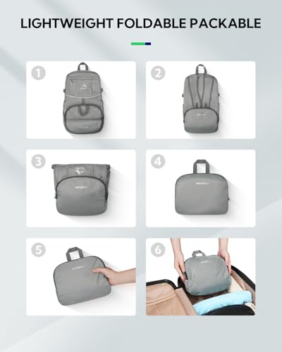 WATERFLY Large Lightweight Packable Hiking Backpack Foldable Travel Daypack - color: C-gray, size: 35L