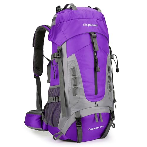 King'sGuard 60L Hiking Backpack for Men and Women Lightweight Camping Hiking Backpack with Rain Cover Large Waterproof Travel Backpack Backpacking Pack (Purple) - color: Purple