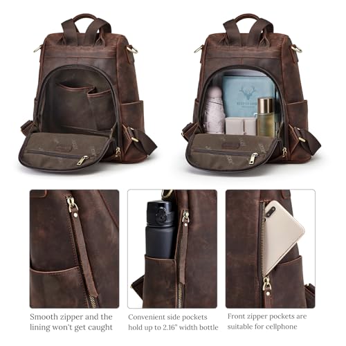 S-ZONE Leather Backpack Purses for Women Antitheft Rucksack Shoulder Bag Medium - color: 3-deep Brown