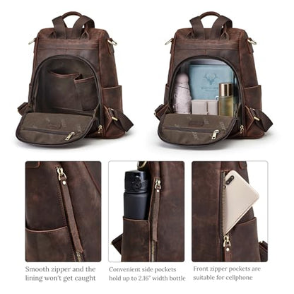 S-ZONE Leather Backpack Purses for Women Antitheft Rucksack Shoulder Bag Medium - color: 3-deep Brown