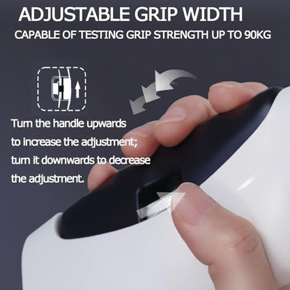 Digital Hand Grip Strength Tester, 198lbs/90kg Electronic Grip Dynamometer with Adjustable Handle & Backlit Display, Comfortable Grip Strength Meter for REHAB, Seniors, Sports & Home Use