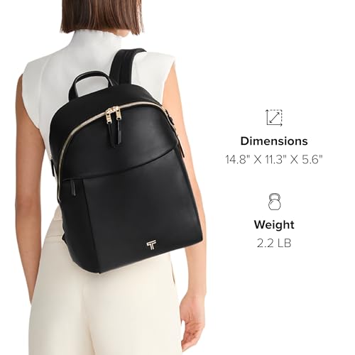 TUMI - Voyageur Holland Backpack - Women's Leather Everyday & Travel Bag - Fits up to a 14" Laptop - 14.8" X 11.3" X 5.6" - Black, Gold Hardware - color: Black With Light Gold Hardware