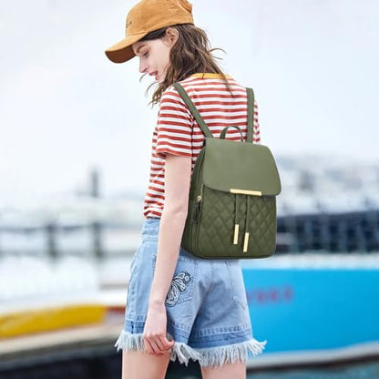 KKXIU Quilted Trendy Leather Backpack Purse for Women and Ladies Shoulder Travel Daypacks Bags (Olive) - color: Olive, style: Backpack