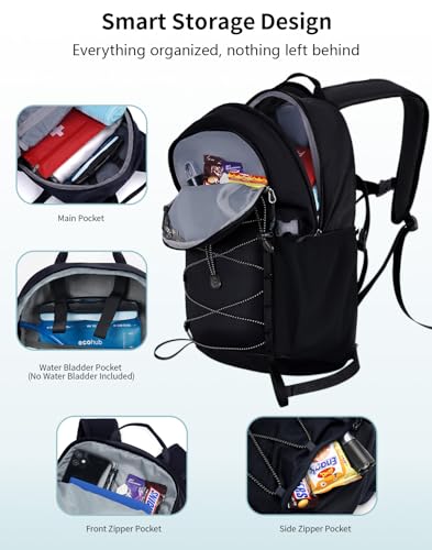 ECOHUB Small Hiking Backpack for Men Women, 20L Lightweight Travel Backpacks Water Resistant Camping Cycling Hiking Daypack - color: Black