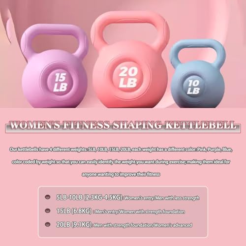 Kettlebell Weights Women's Fitness Shaping Kettle Ball, Home Strength Training Equipment, No Damage to The Floor, Slimming Arms/Swinging/Squatting(Blue,20LB)