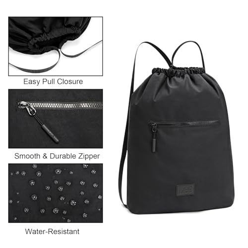 Montana West Lee Drawstring Backpack Bag Lightweight Small Gym Swim Beach Bag Water Resistant Sports Sackpack for Men Women, LEE48-002BK - color: Black