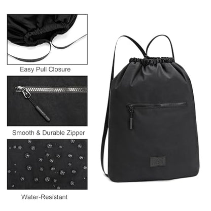 Montana West Lee Drawstring Backpack Bag Lightweight Small Gym Swim Beach Bag Water Resistant Sports Sackpack for Men Women, LEE48-002BK - color: Black