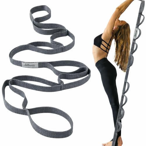 Stretching Strap Yoga Strap Therapy for Home Workout, Exercise, Pilates and Gymnastics, 10 Loops Non-Elastic Stretch Bands - color: Grey