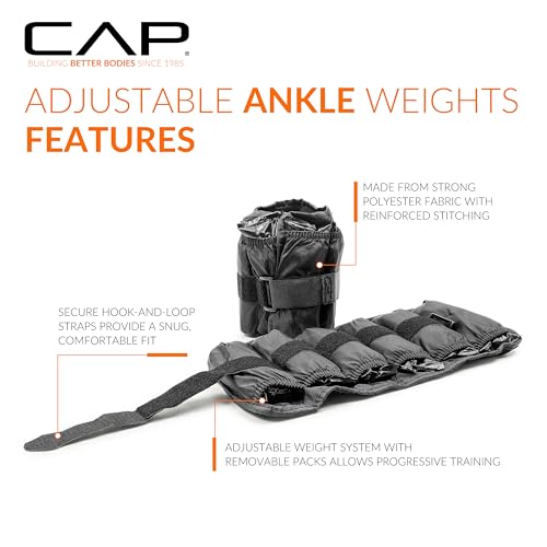 CAP Barbell Adjustable Ankle Weights |10-20lb Pair | Black - size: 10-Pound