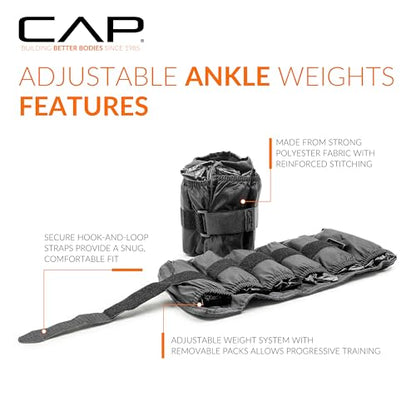 CAP Barbell Adjustable Ankle Weights |10-20lb Pair | Black - size: 10-Pound