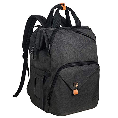 Hap Tim Diaper Bag Backpack,Large Capacity Travel Back Pack Maternity Baby Nappy Changing Bags, Double Compartments with Stroller Straps,Waterproof,Black (US7340-DG) - color: Dark Grey