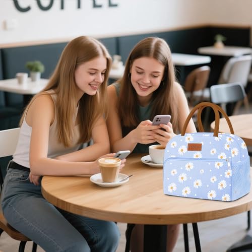 Coobiiya Lunch Bag Lunch Box for Women Men, Reusable Cute Lunchbag - Leakproof, Adult Insulated Lunch Box Tote with Large Capacity, Cooler Container for Work, Travel, Office (Blue Daisy) - color: Blue Daisy