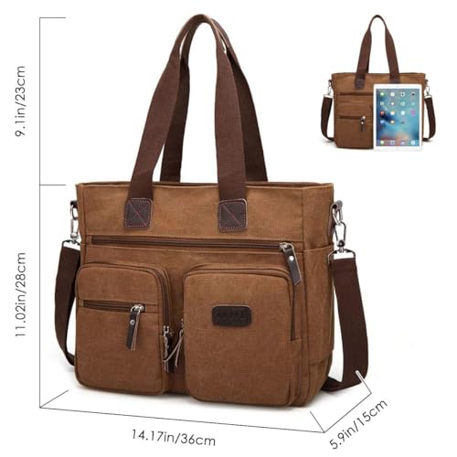 ToLFE Women Top Handle Satchel Handbags Shoulder Bag Messenger Tote Bag Purse Crossbody Bag Travel Work Tote Bag - color: New-khaki1, size: Double handles with 9.1" drop