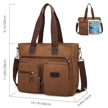 ToLFE Women Top Handle Satchel Handbags Shoulder Bag Messenger Tote Bag Purse Crossbody Bag Travel Work Tote Bag - color: New-khaki1, size: Double handles with 9.1" drop