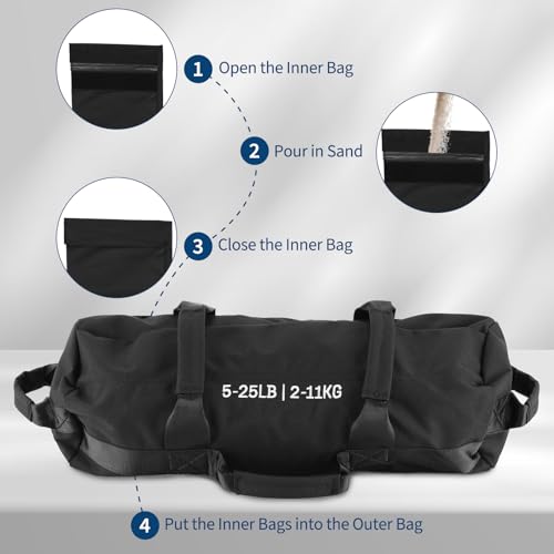 GarveeLife Workout Sandbag Unfilled - 5-200 LBS Heavy Duty Fitness Sandbag for Strength Training, Core & Full-Body Exercises | Adjustable Weight Home Gym - size: 5-25 LB