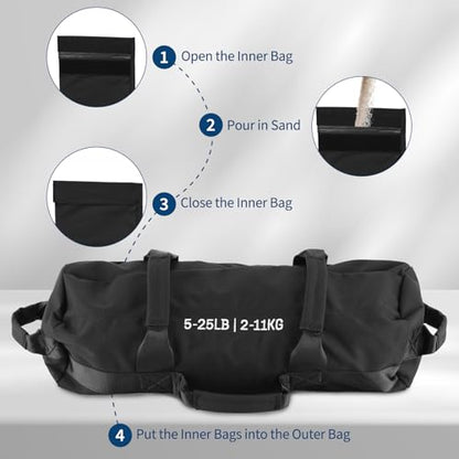 GarveeLife Workout Sandbag Unfilled - 5-200 LBS Heavy Duty Fitness Sandbag for Strength Training, Core & Full-Body Exercises | Adjustable Weight Home Gym - size: 5-25 LB