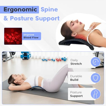 YOLLO Back Stretcher for Lower Back Pain Relief, 4-Level Adjustable Lumbar Support Board, Back Cracker Device with Acupressure Points, Spine Decompression & Posture Correction for Home, Office & Gym