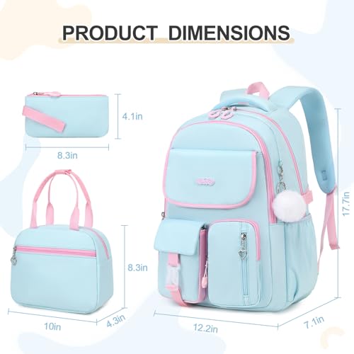 DIGOBAY Backpacks for Girls, 3PCS School Backpack with Lunch Box Pencil Pouch for Teen Girls Kids Elementary Primary Middle High College Travel School bag Bookbag Set Aquamarine-pink - color: Aquamarine-pink