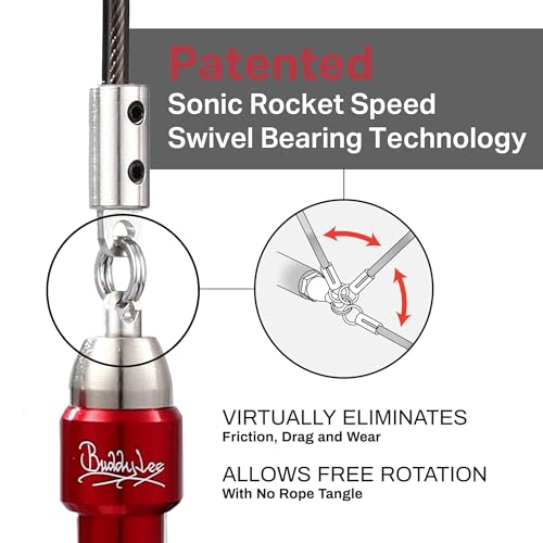 Buddy Lee Aero Speed Jump Rope 2.0 Upgraded Version with Sonic Rocket Speed Swivel Bearing | Tangle-Free & Adjustable Jump Rope for Men & Women - For Fitness, Double-Unders, and Cross-Training - color: Red