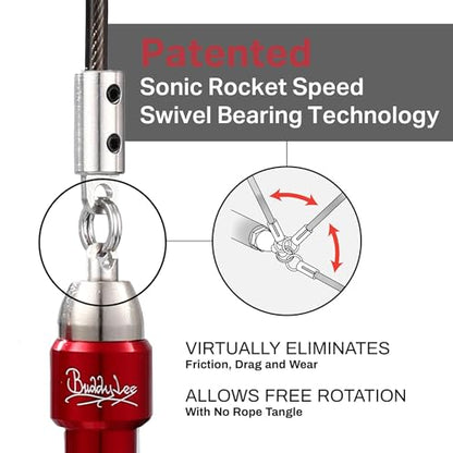 Buddy Lee Aero Speed Jump Rope 2.0 Upgraded Version with Sonic Rocket Speed Swivel Bearing | Tangle-Free & Adjustable Jump Rope for Men & Women - For Fitness, Double-Unders, and Cross-Training - color: Red