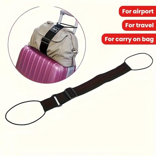 2 Pack High-Elastic Luggage Straps for Suitcases, Durable Polyester & Rubber Fiber Add-A-Bag Belt, Adjustable Travel Bungee for Securing Backpacks to Trolley Handles, Luggage Connector Straps (Black)