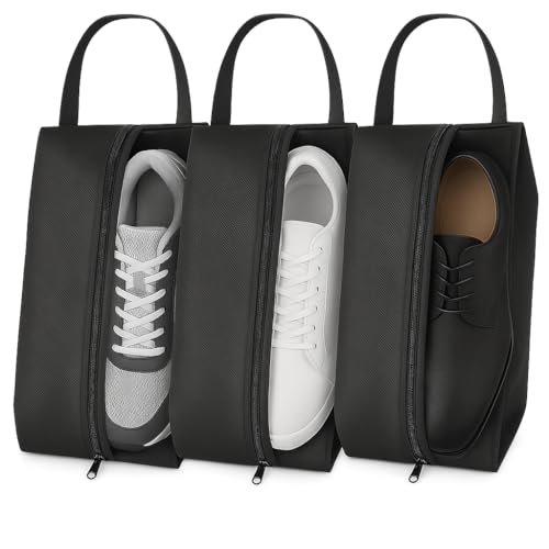 Shoe Bag for Travel Water Resistant Shoe Organizer with Transparent PVC Window, Carry Handle, Heavy-Duty Zipper, Fits Men's Size 11, for Golf, Gym, Sports & Soccer Cleats- (Pack of 3) - color: Black, style: Pack 3
