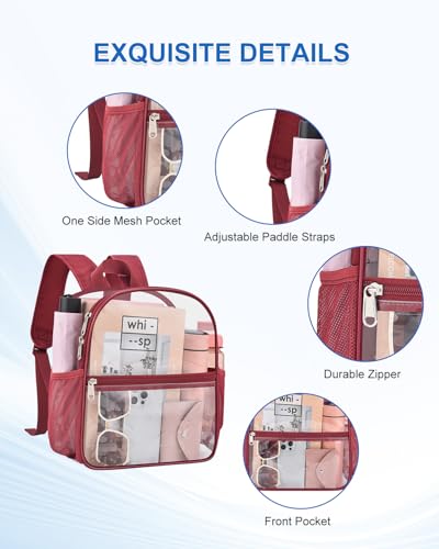 Clear Backpack for Stadium Events, 12x12x6 Small Clear Plastic bag with Reinforced Straps for Game Security Festival Concert - color: Rose Red