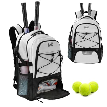 WOLT Tennis Bag - Large Tennis Racket Backpack for Men & Women - Ventilated Shoe Compartment - Holds 2 Rackets - color: Beige