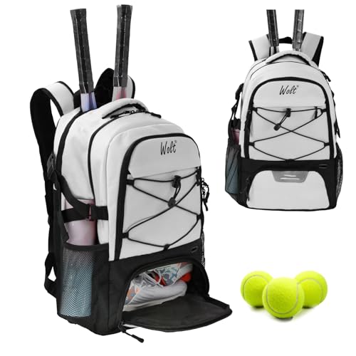 WOLT Tennis Bag - Large Tennis Racket Backpack for Men & Women - Ventilated Shoe Compartment - Holds 2 Rackets - color: Beige