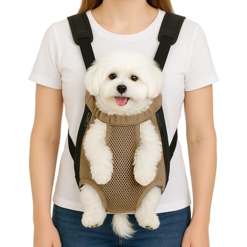 Dog Backpack Carrier, Pet Sling Front Backpack for Small Medium Dogs 10-16 Lbs, Legs Out, Adjustable Wearable Puppy Chest Travel Bag, Thick Straps & Cushion, Easy-Fit for Hiking/Walking/Camping - color: Khaki, size: XL