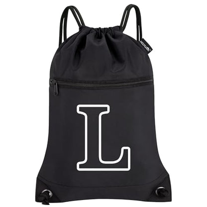 HOLYLUCK Drawstring Bags Initial Backpack Sackpack Cinch Bags for Sports, Gym, Travel, Beach (Black-L) - color: Black-l