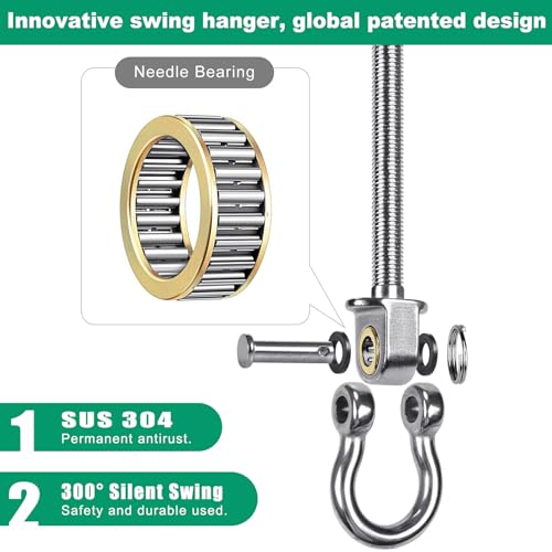 SELEWARE Heavy Duty Bearing Swing Hangers, 6 Pack Stainless Steel Swing Set Hooks for Wood and Steel Beam, for Hammock, Yoga Swing, Porch Swing, Heavy Bag, 5" x M2/5", 1500LB Capacity - color: 6 Pack Bearing Hangers (5" X M2/5" Threaded Rod)