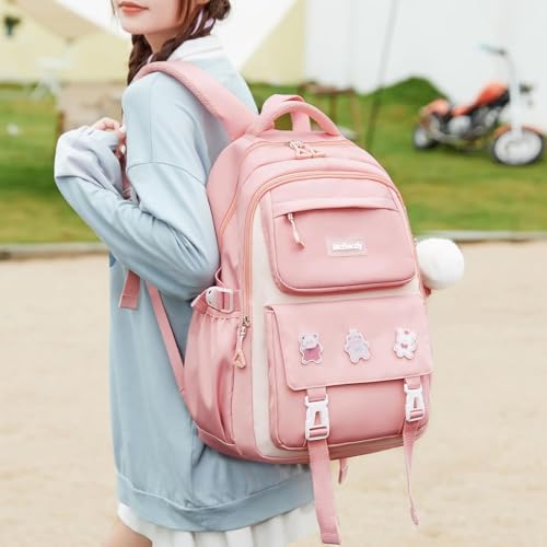 School Backpacks for Girls, Middle Schoolbag Elementary Student Bookbag, Large Casual School Daypacks for Teens Girls (Pink) - color: Pink