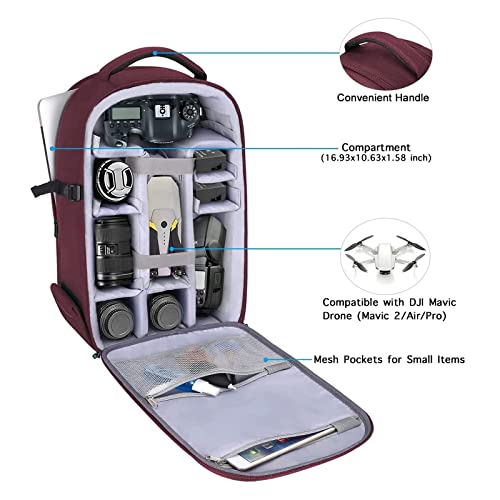 MOSISO Camera Backpack, DSLR/SLR/Mirrorless Photography Camera Bag 15-16 inch Waterproof Hardshell Case with Tripod Holder&Laptop Compartment Compatible with Canon/Nikon/Sony, Wine Red - color: Wine Red